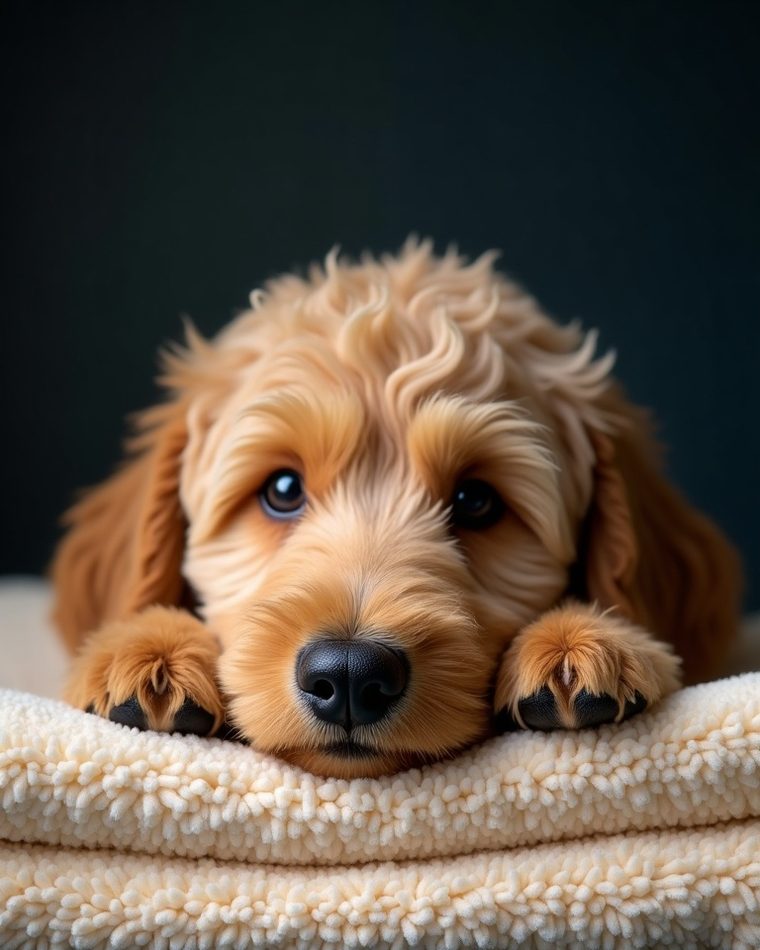 A dog resting comfortably after a Madra Mór mud treatment